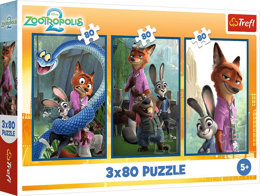 Trefl Puzzle 3 × 80 dielikov Zootropolis 2: Zvieracie vyšetrovanie 3 v 1