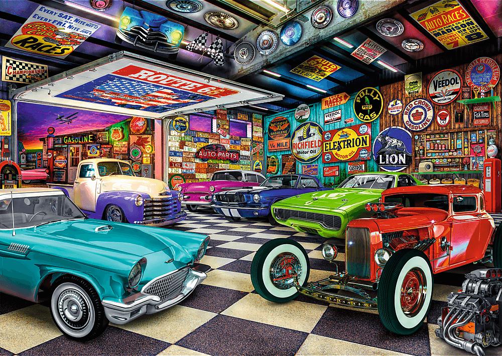 Trefl Puzzle Premium Plus Tea Time: Garáž zberateľa áut 1000 dielikov
