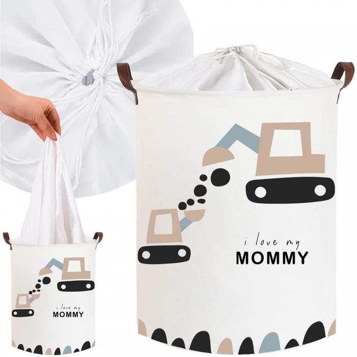 Tulimi Kôš na hračky, uzatvárateľný, bavlna, Trucks love Mommy, biely, 43 l