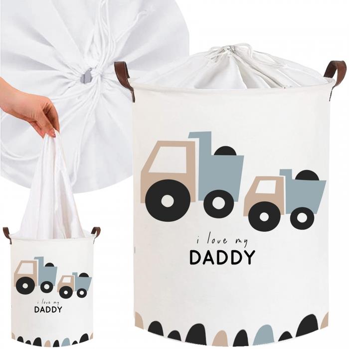 Tulimi Kôš na hračky, uzatvárateľný, bavlna, Trucks love Daddy, biely, 43 l