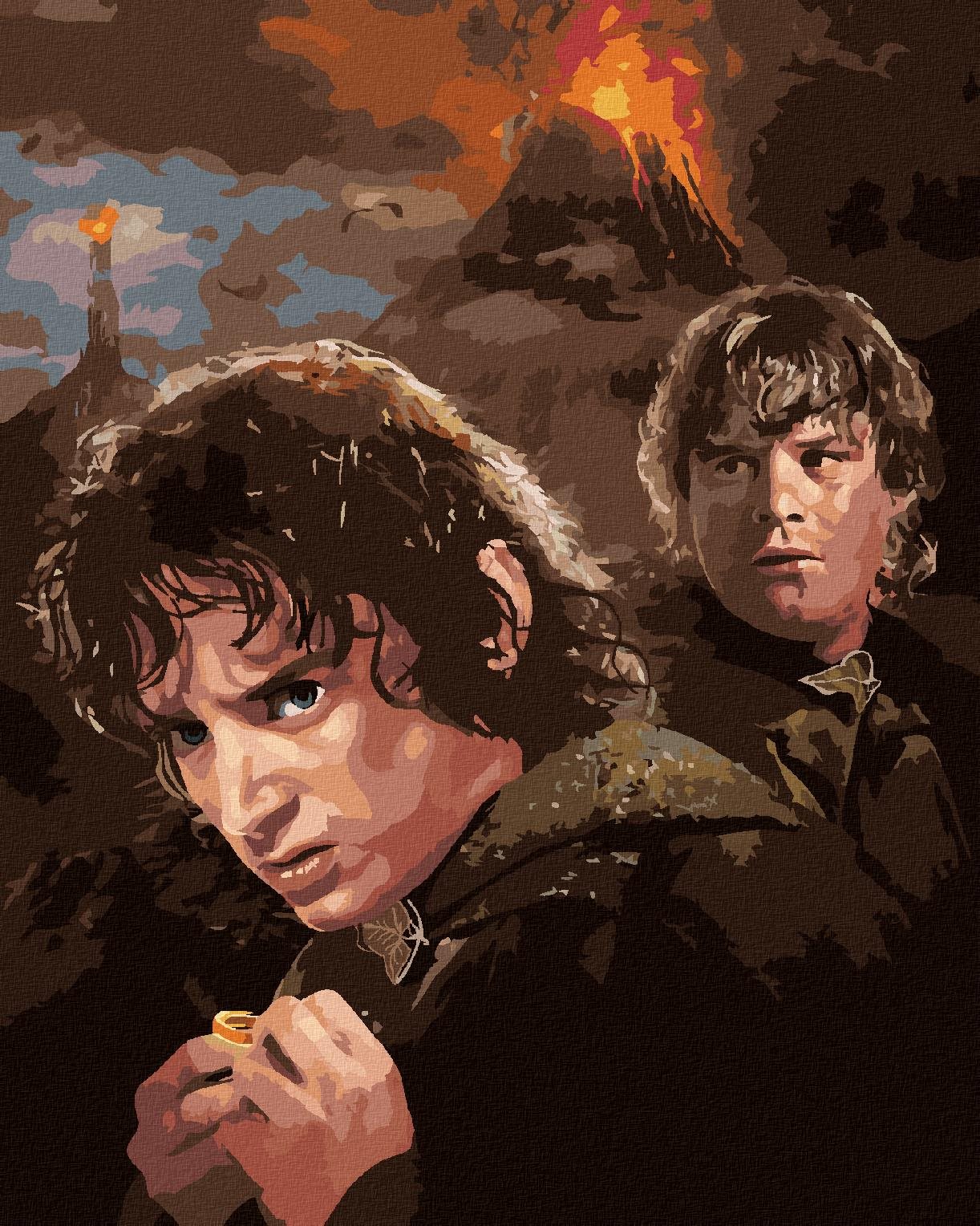 Zuty - Frodo a Sam pri Hore osudu (Pán prsteňov), 40×50 cm, bez rámu a bez vypnutia plátna