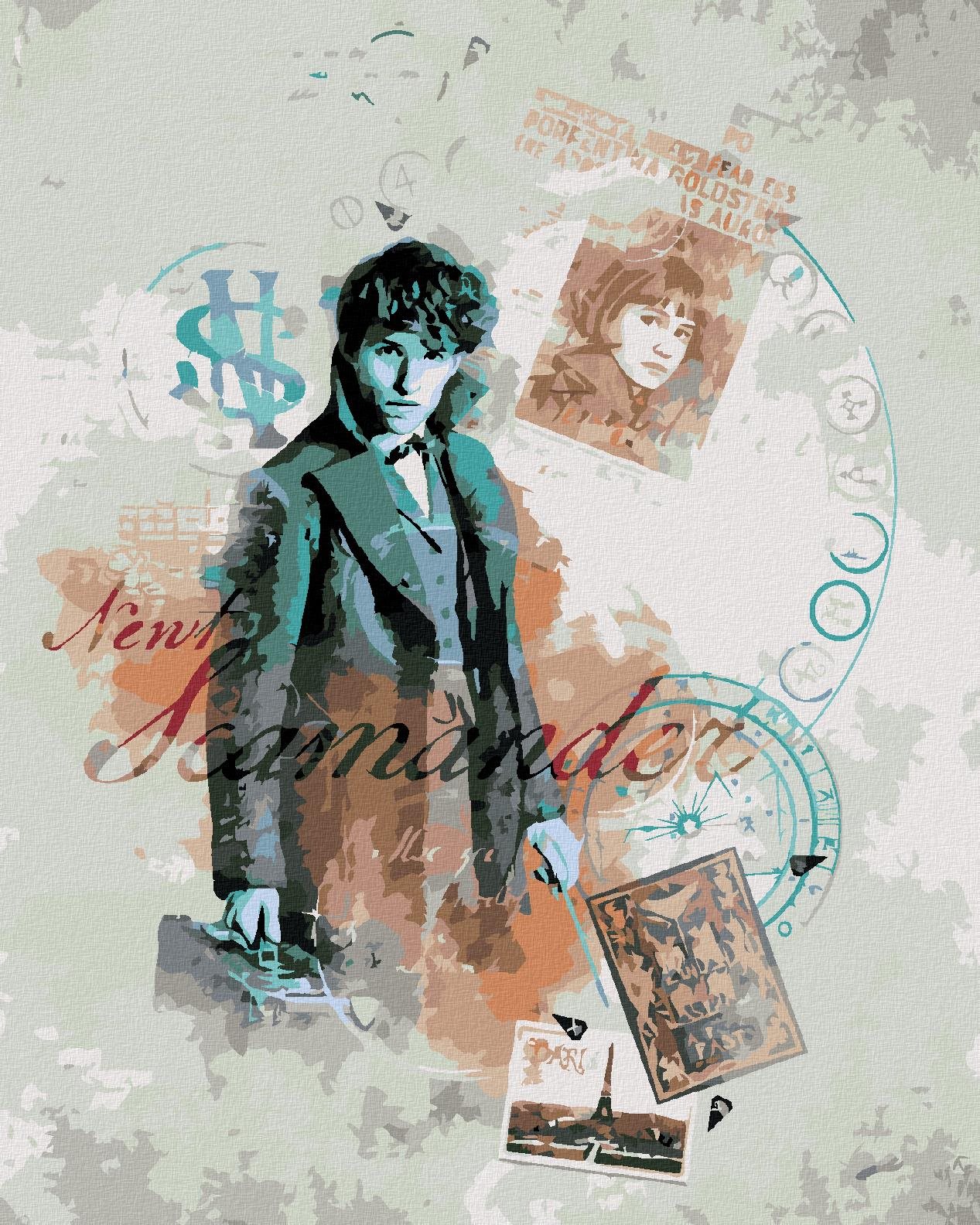 Zuty – Koláž Mlok Scamander (Fantastická zvieratá), 40×50 cm, bez rámu a bez vypnutia plátna