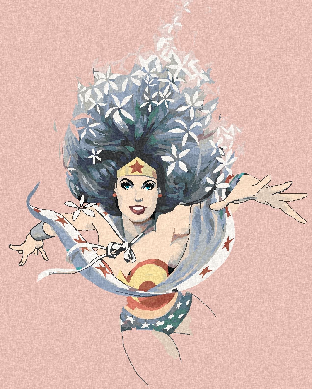 Zuty – Kvetinová Wonder Woman, 40 × 50 cm, bez rámu a bez napnutia plátna