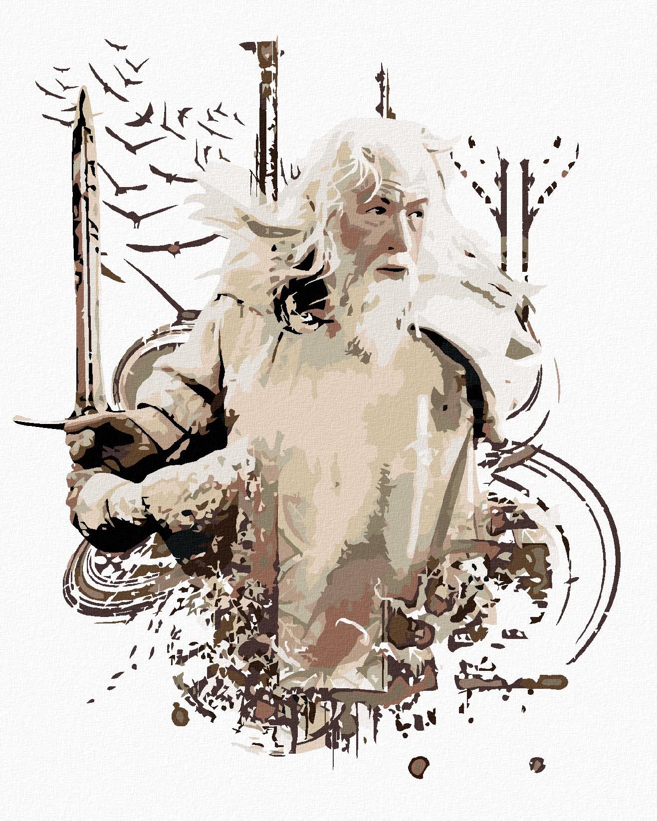 Zuty – Maľovaný Gandalf (Pán Prsteňov), 40 × 50 cm, bez rámu a bez napnutia plátna