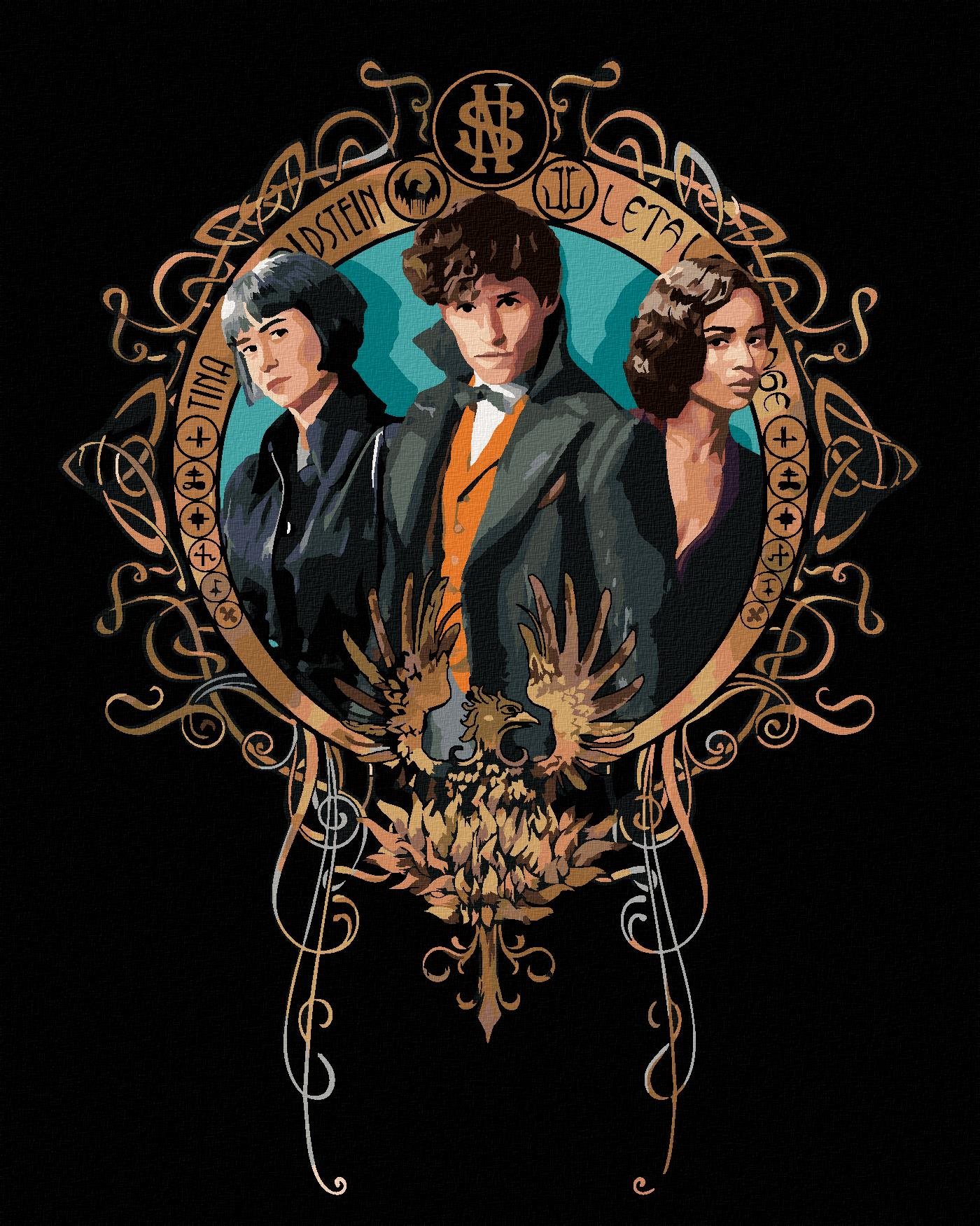 Zuty – Portrét Mlok Scamander, Leta Lestrangeová a Porpentína Goldsteinová (Fantastické zvieratá), 40×50 cm, bez rámu a bez vypnutia plátna