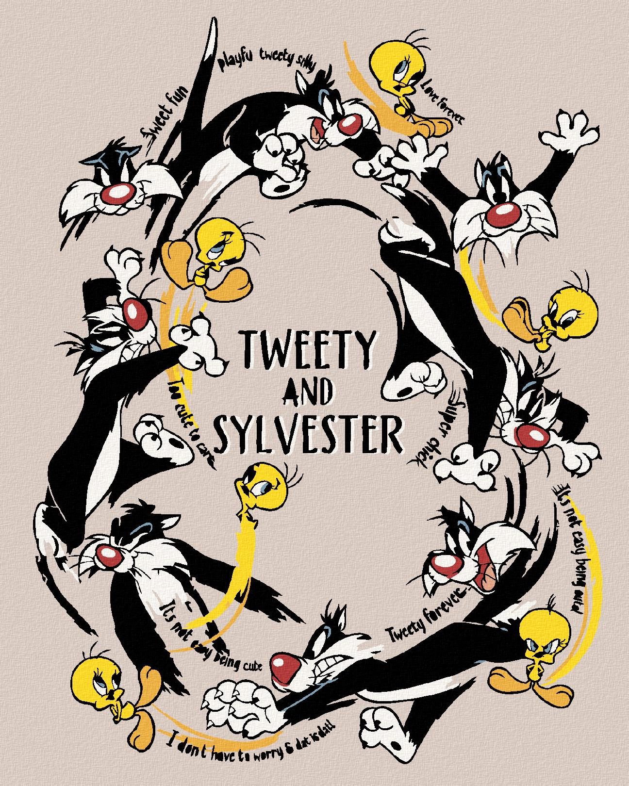 Zuty – Sylvester a Tweety (Looney tunes), 40 × 50 cm, plátno napnuté na rám