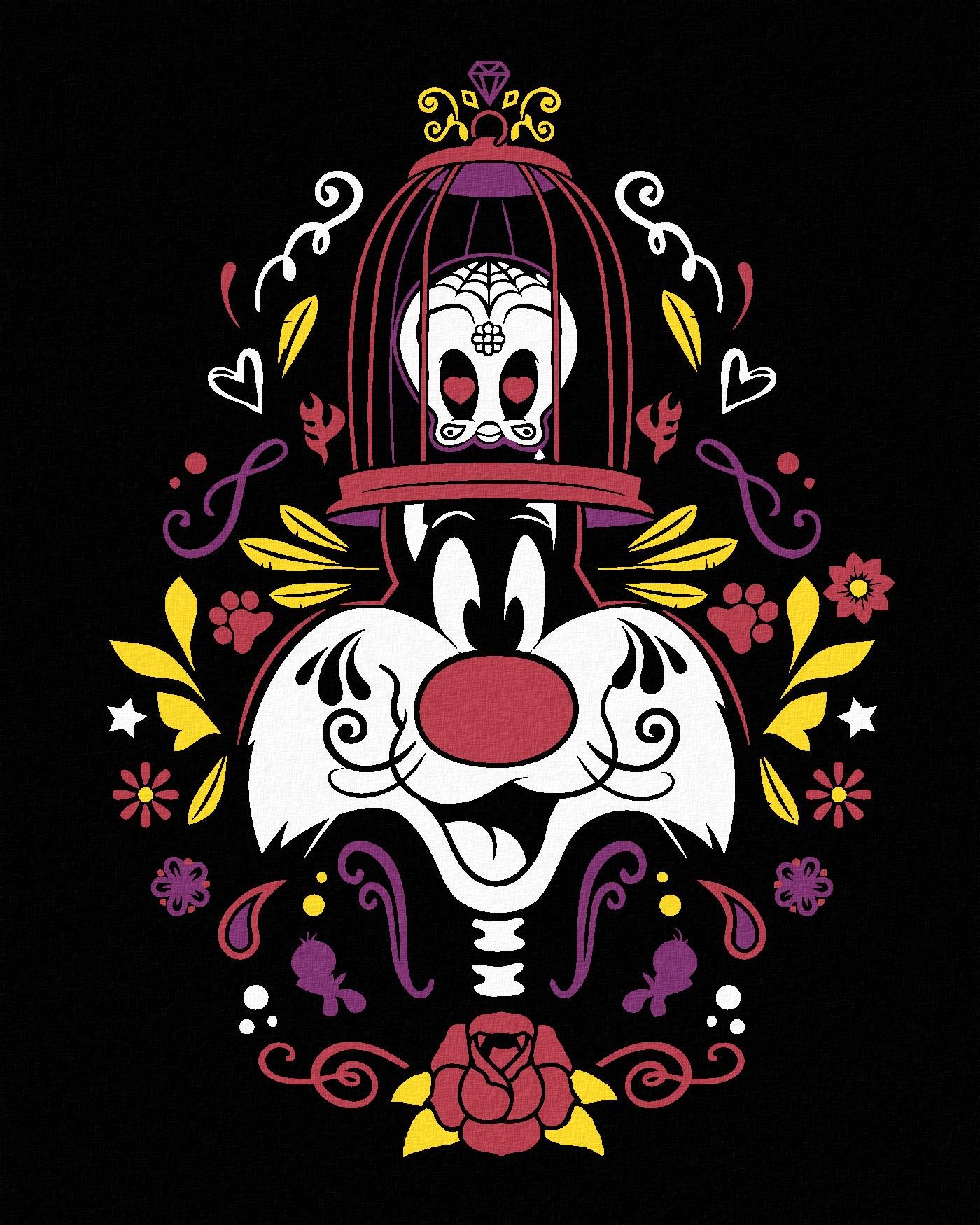 Zuty – Sylvester a Tweety ornamenty (Looney tunes), 40 × 50 cm, plátno napnuté na rám