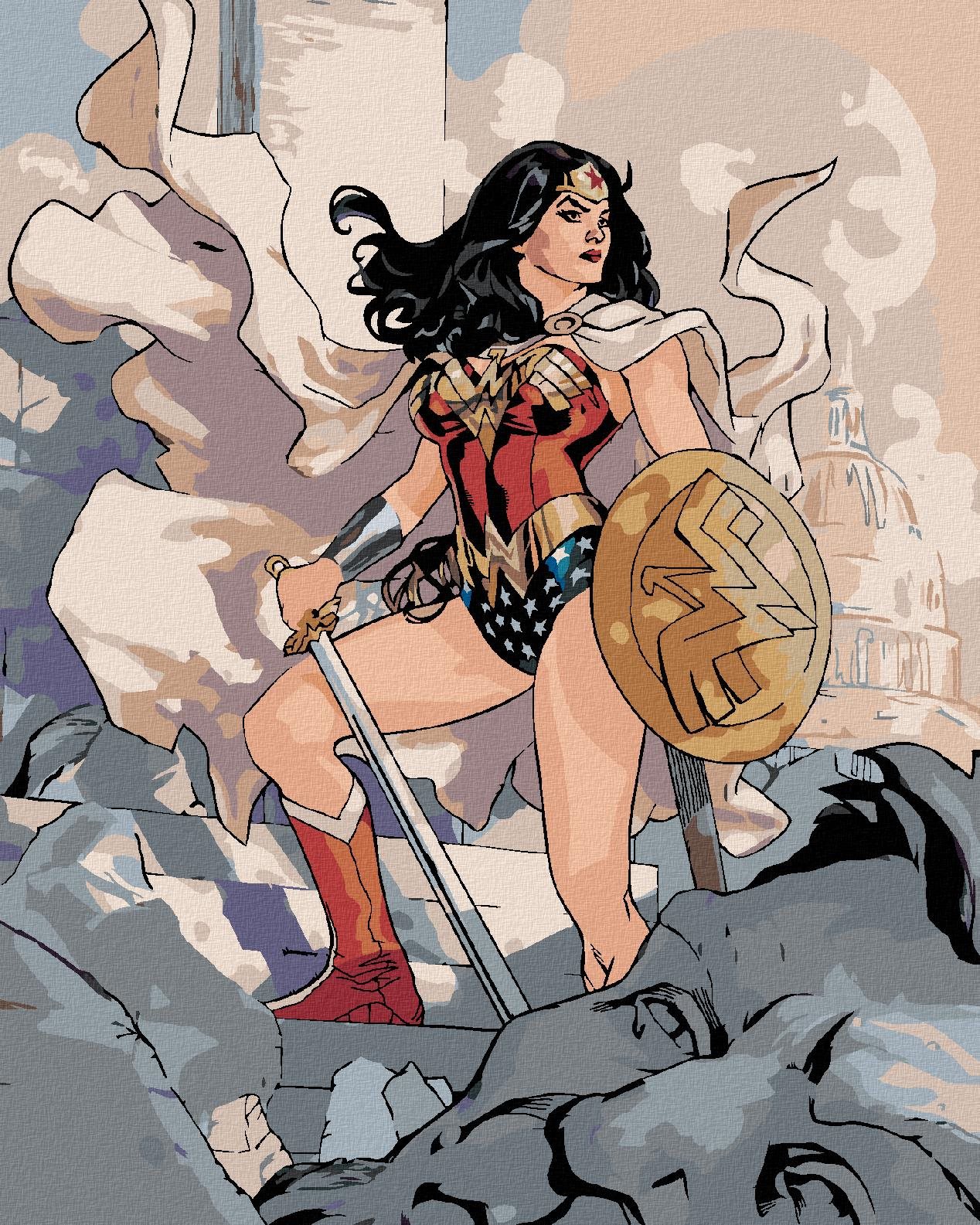 Zuty – Wonder Woman a zrúcanina, 40×50 cm, bez rámu a bez vypnutia plátna