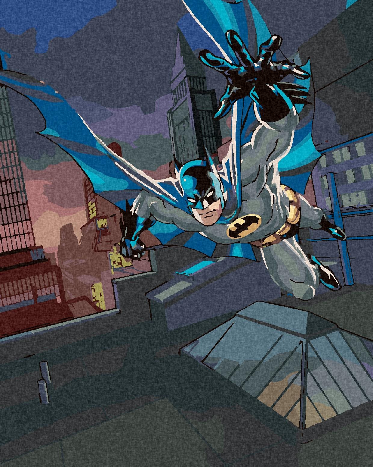 Zuty – Batman na streche budovy, 40 × 50 cm, vypnuté plátno na rám