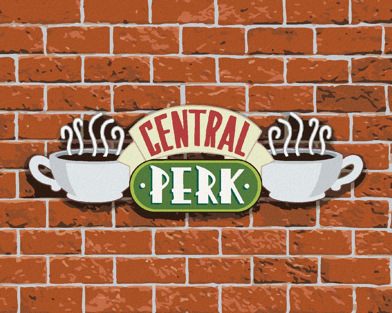 Zuty – Central Perk na tehlovej stene (Priatelia), 40×50 cm, vypnuté plátno na rám