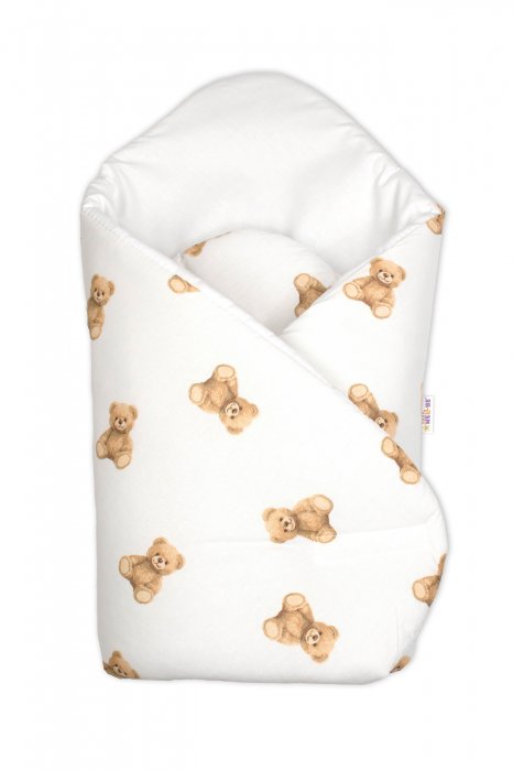 Baby Nellys Novorozenecká bavlněná zavinovačka, Míša - bílá s potiskem