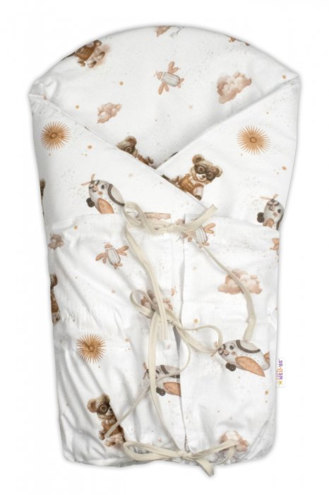 Baby Nellys Klasická retro zavinovačka LALLY šněrovací s výplní, Méďa pilot – béžový