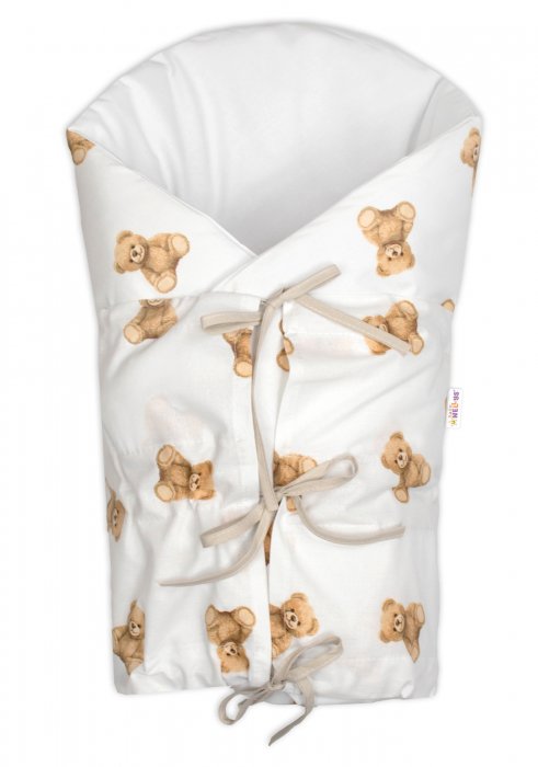 Baby Nellys Klasická retro zavinovačka šněrovací s výplní - Míša, bílá s potiskem