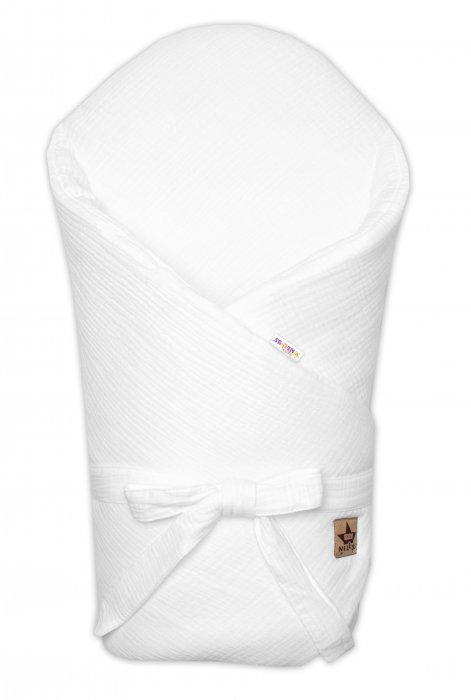 Baby Nellys Mušelínová zavinovačka s výstužou na zaväzovanie 75 × 75 cm, biela