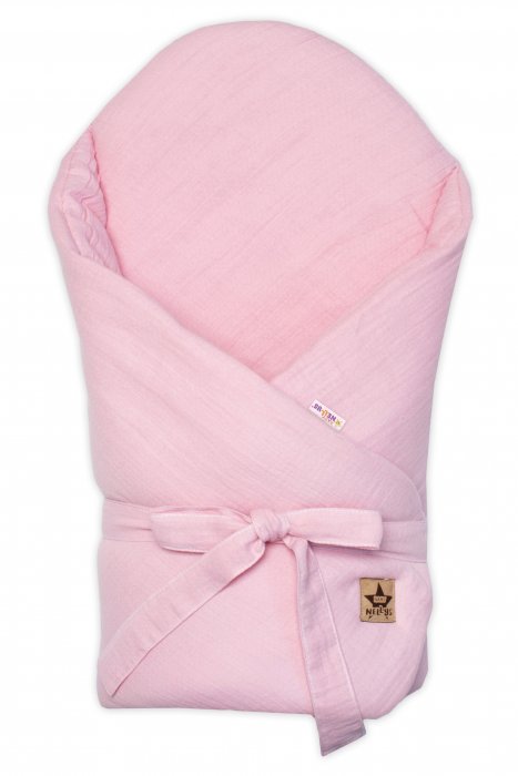 Baby Nellys Mušelínová zavinovačka s výstužou na zaväzovanie 75 × 75 cm, ružová