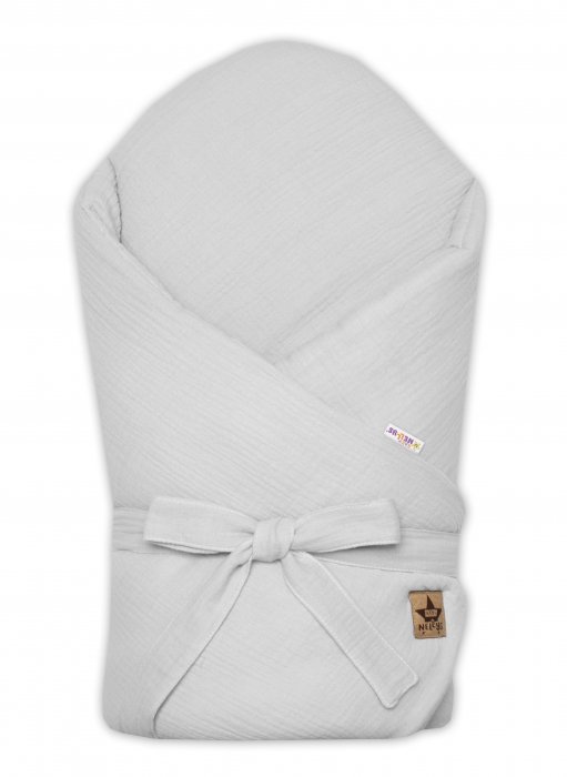 Baby Nellys Mušelínová zavinovačka s výstužou na zaväzovanie 75 × 75 cm, svetlo sivá