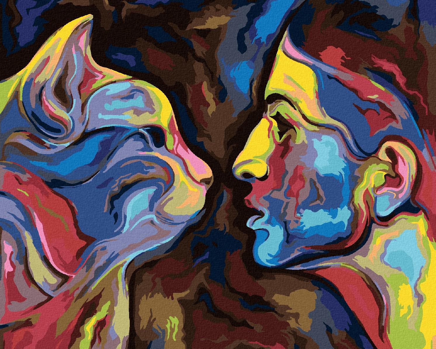 Abstrakcia ženy a mačky, 40×50 cm, vypnuté plátno na rám