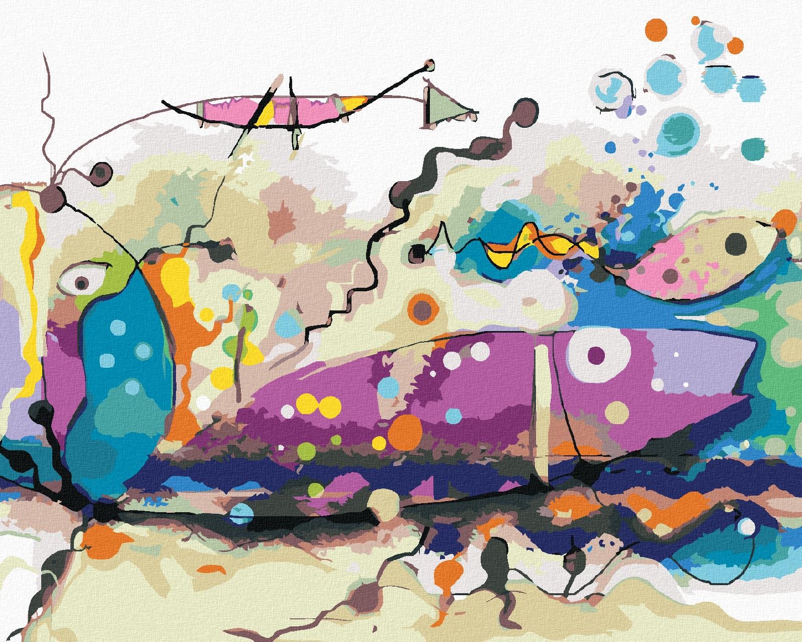 Abstraktné ryby, 40×50 cm, vypnuté plátno na rám