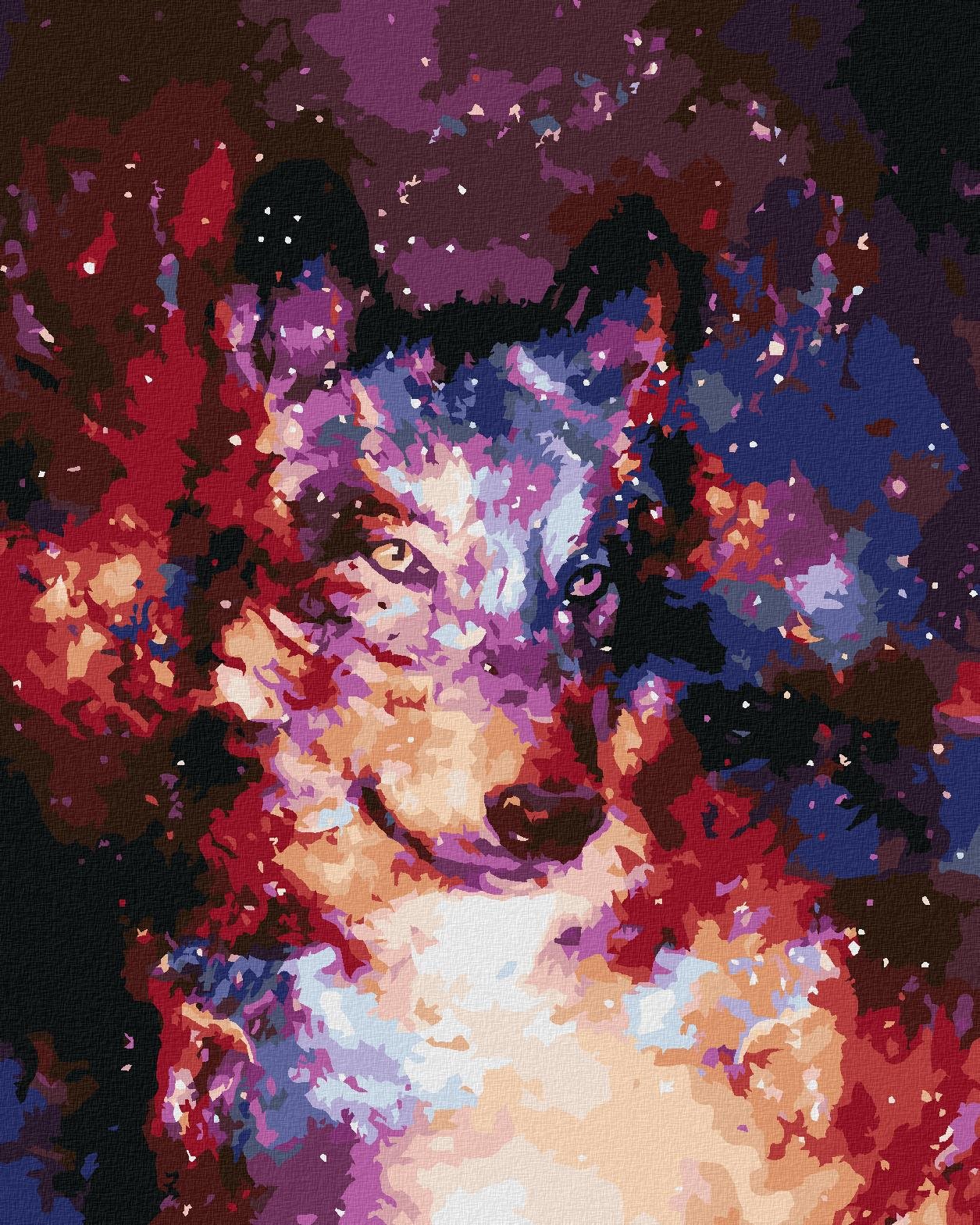 Abstraktný vlk vo vesmíre, 40 × 50 cm, vypnuté plátno na rám