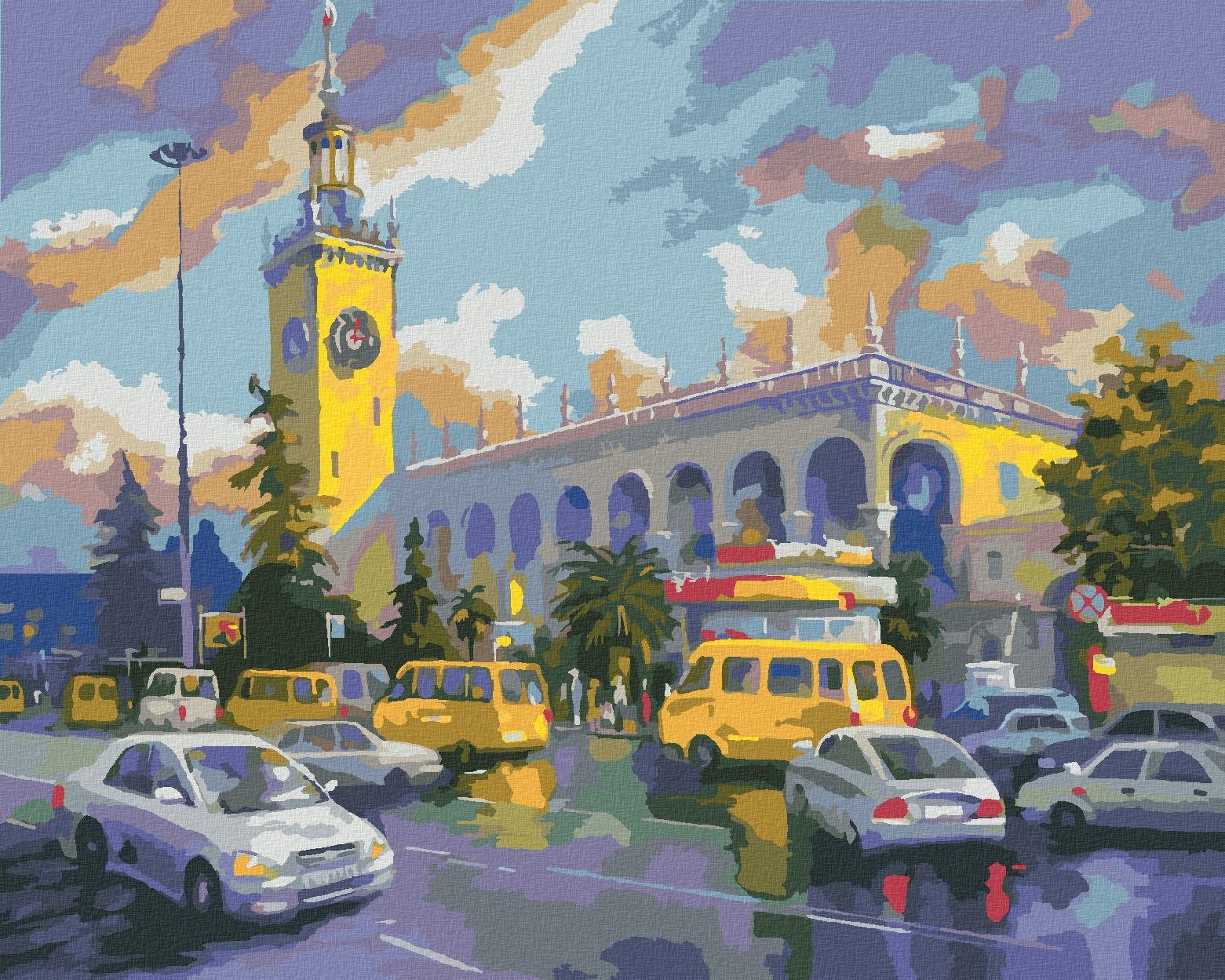 Autá v Sochi, 80 × 100 cm, vypnuté plátno na rám