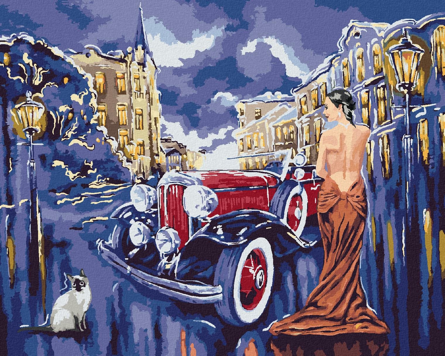 Auto s dievčaťom, 80 × 100 cm, bez rámu a bez vypnutia plátna