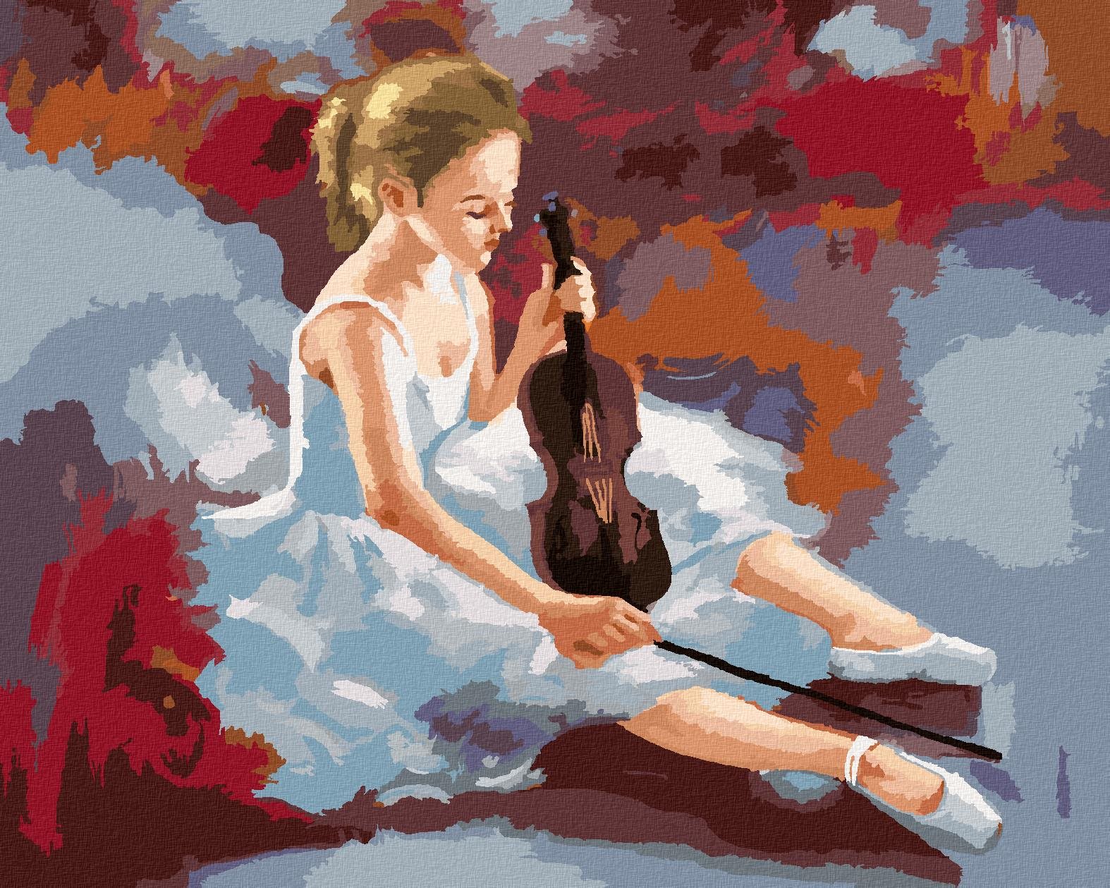 Baletka s husľami, 80 × 100 cm, bez rámu a bez napnutia plátna