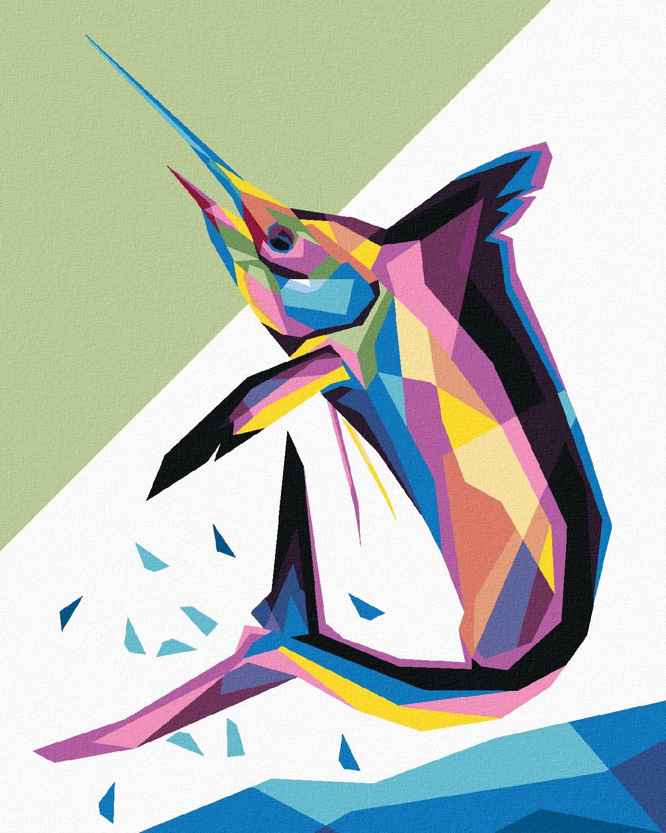 Farebná abstraktná ryba, 40 × 50 cm, napnuté plátno na rám