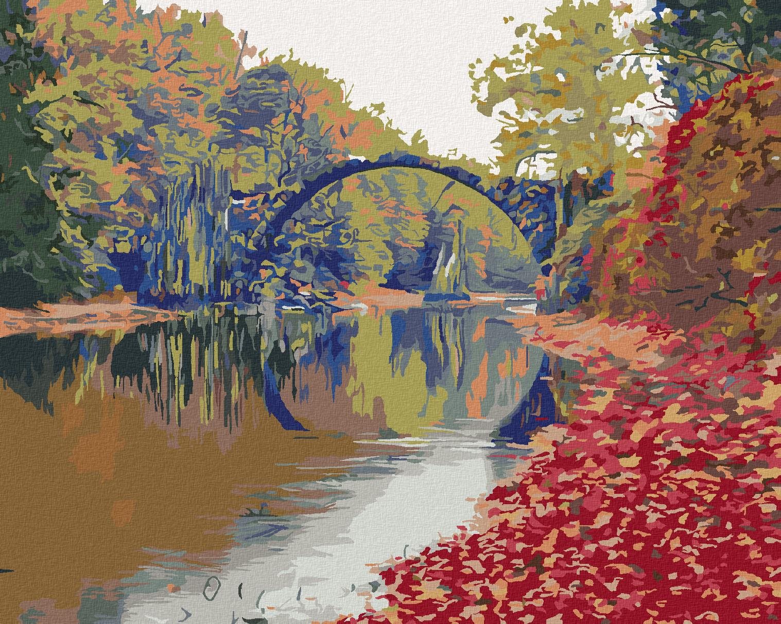 Farebná jesenná scéna mosta, 80 × 100 cm, bez rámu a bez vypnutia plátna
