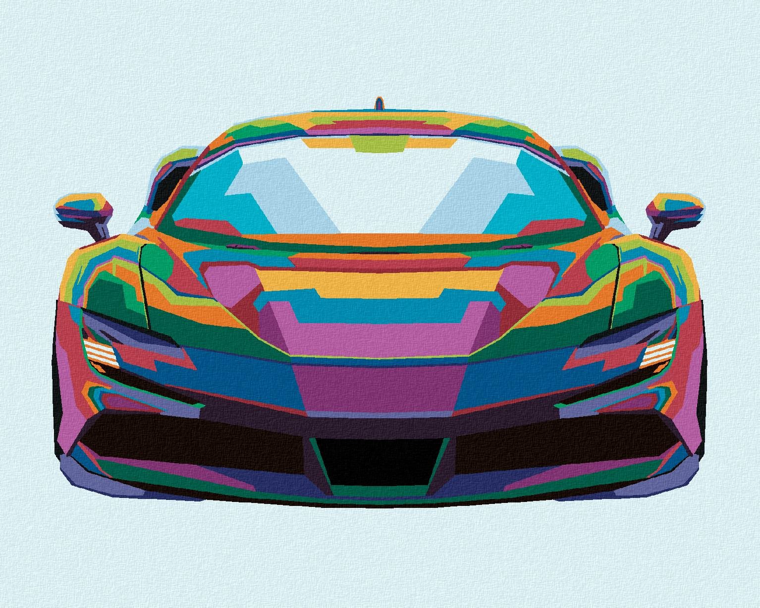 Farebné športové auto, 40 × 50 cm, vypnuté plátno na rám