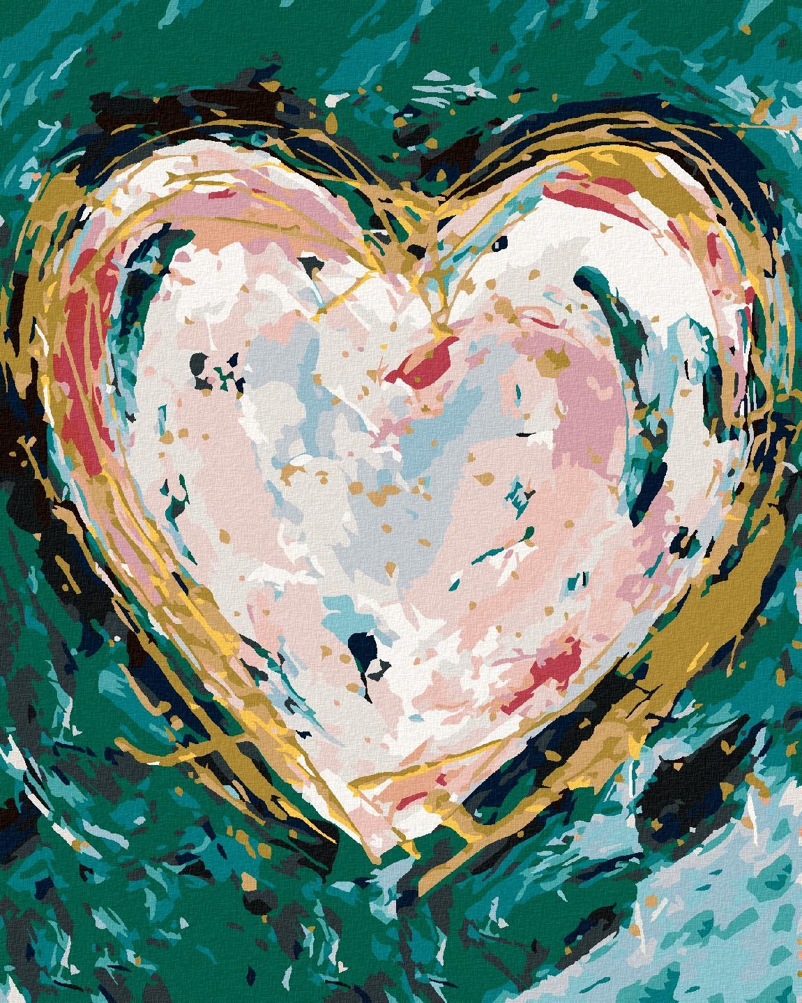Farebné srdce na zelenom pozadí (Haley Bush), 40 × 50 cm, bez rámu a bez vypnutia plátna