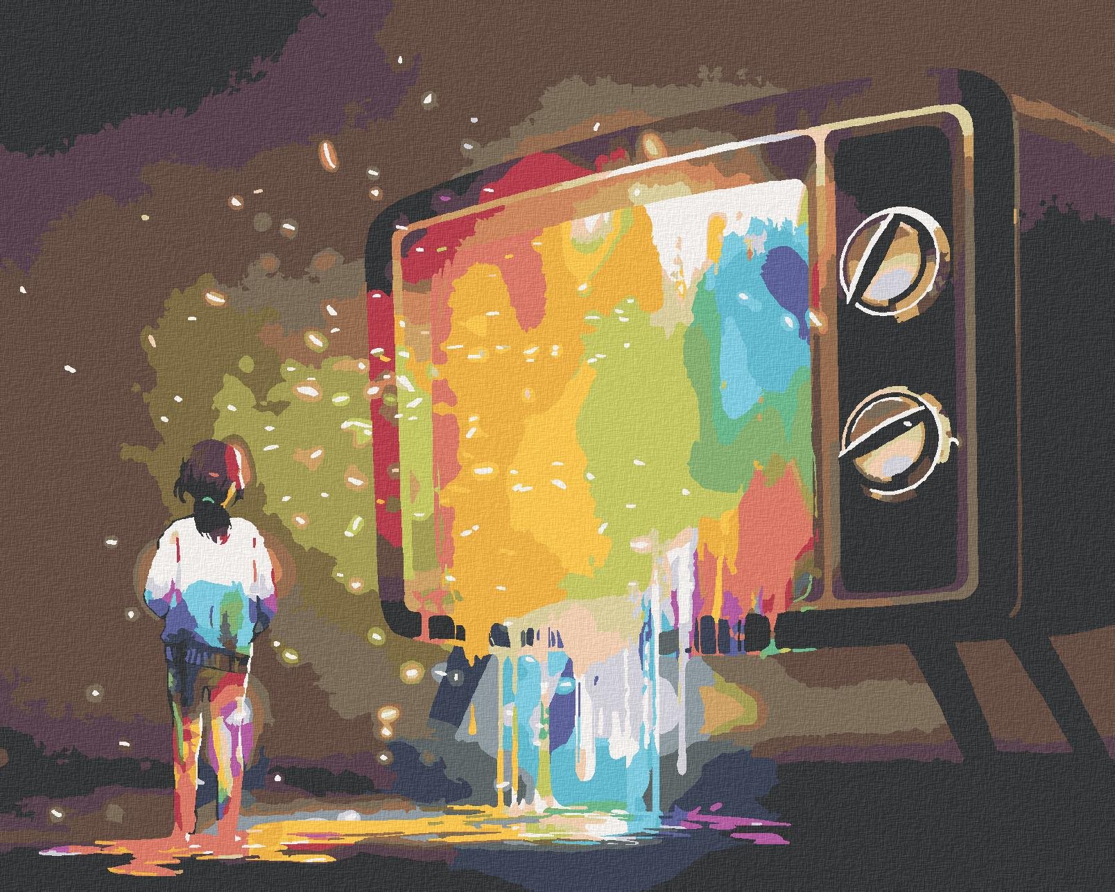 Farebné svetlo z televízie, 40 × 50 cm, vypnuté plátno na rám
