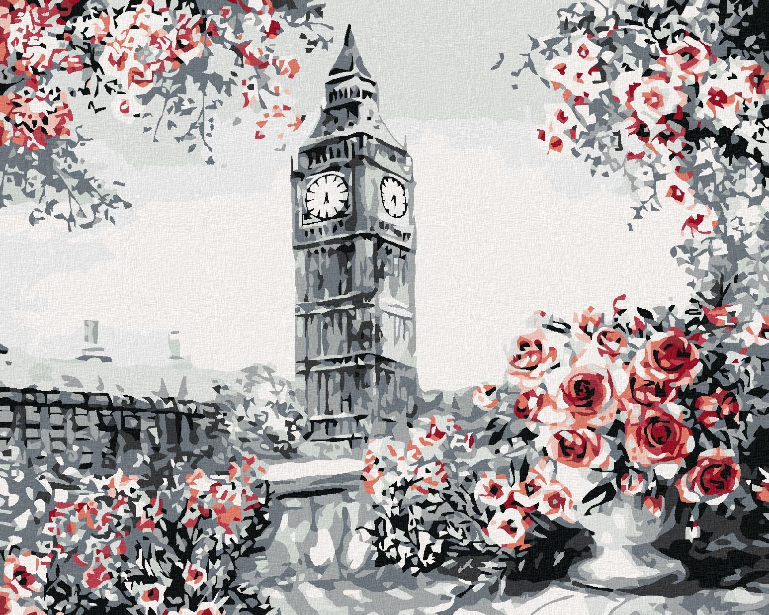 Big Ben obklopený ružami, 40×50 cm, vypnuté plátno na rám