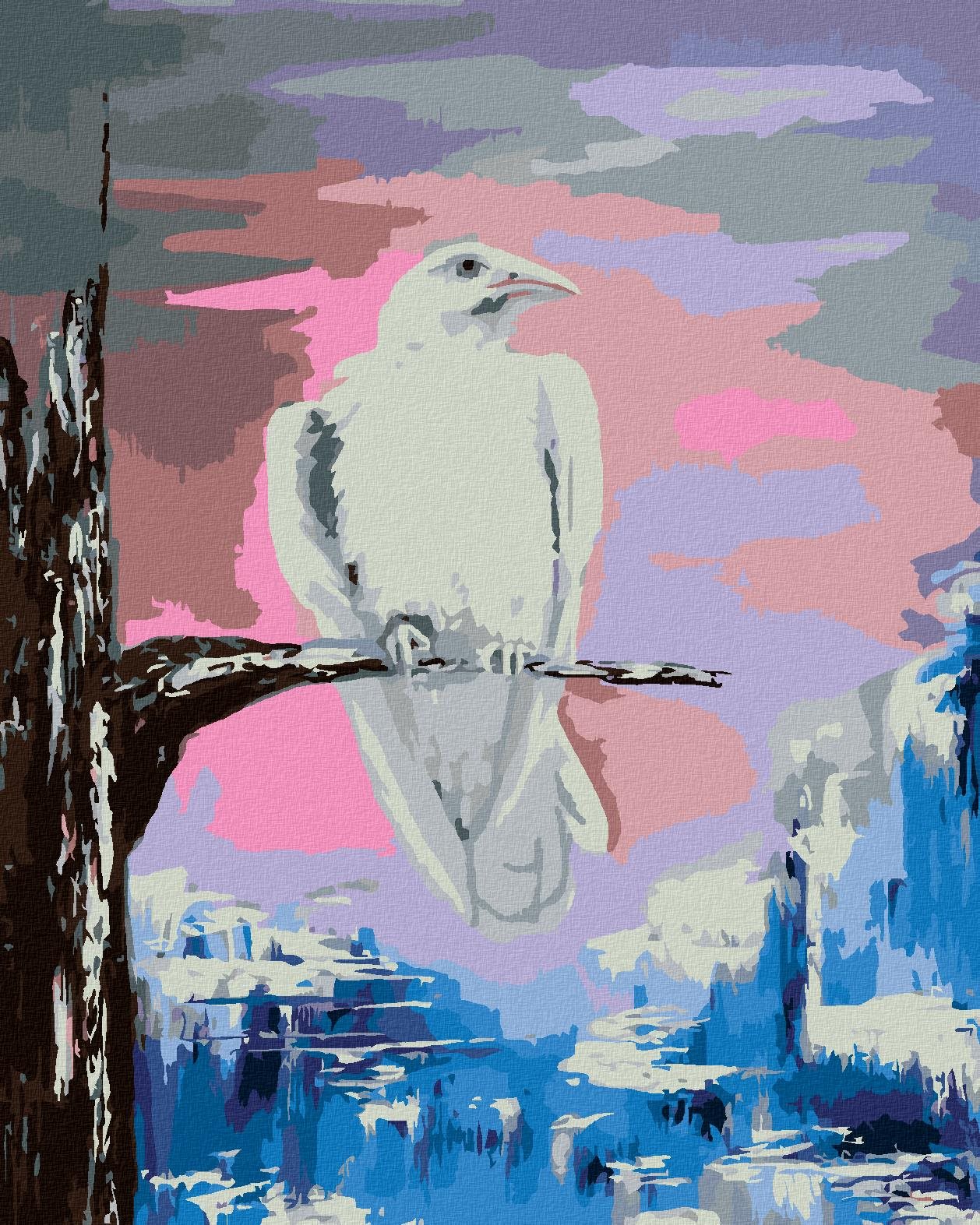 Biela vrana na konári, 80 × 100 cm, plátno napnuté na rám