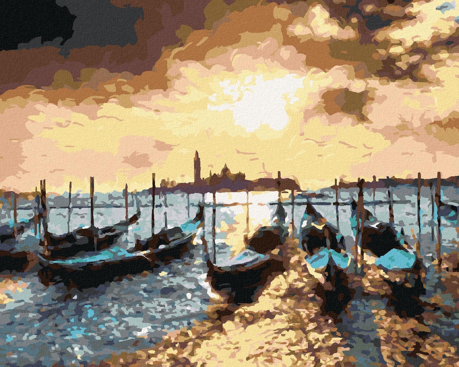 Búrka nad gondolami v Benátkach, 40×50 cm, vypnuté plátno na rám