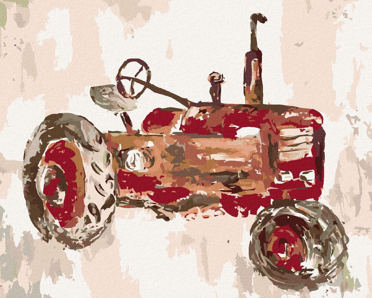 Červený traktor (Haley Bush), 80 × 100 cm, plátno napnuté na rám