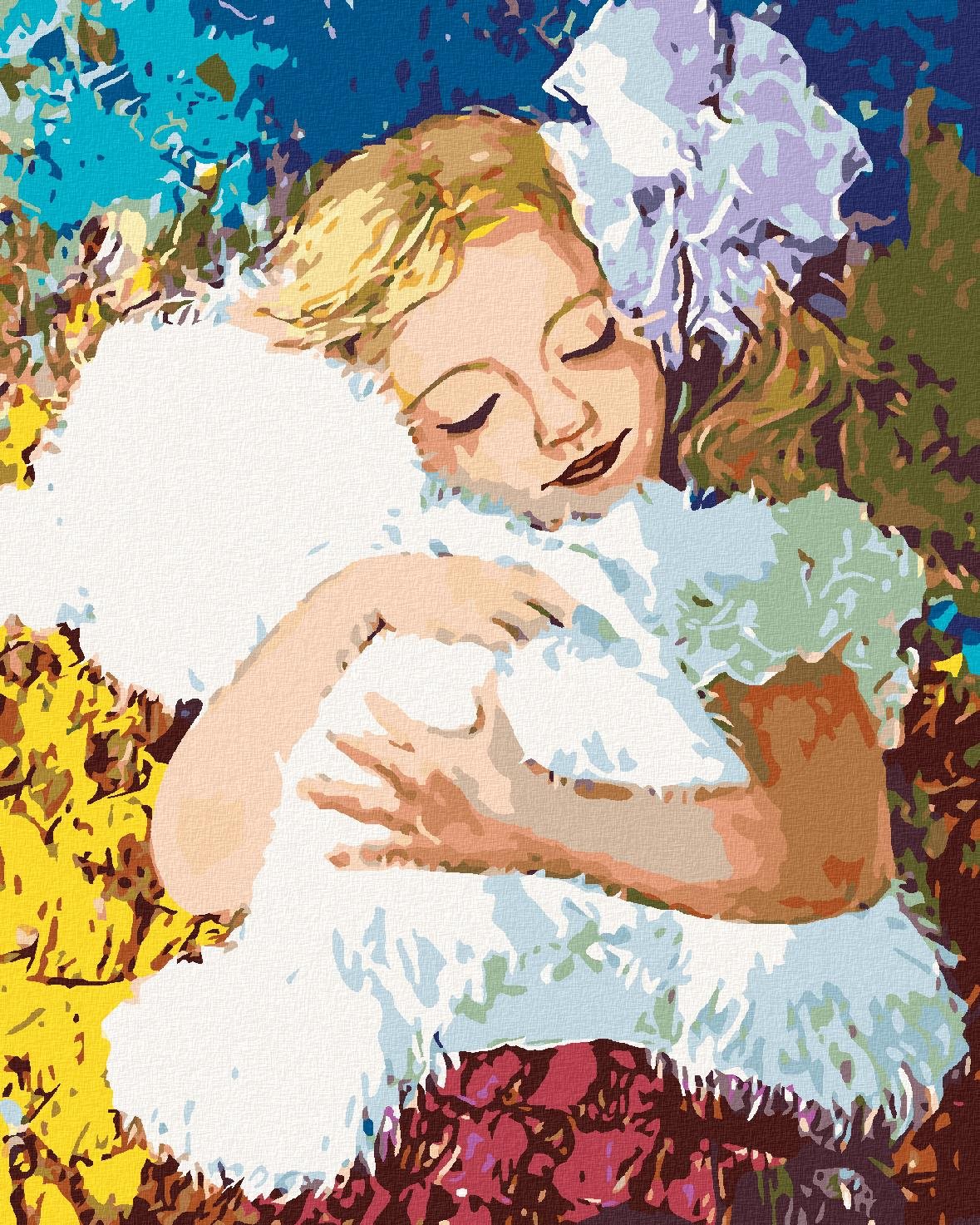 Dievča s plyšovým medvedíkom, 40×50 cm, bez rámu a bez vypnutia plátna