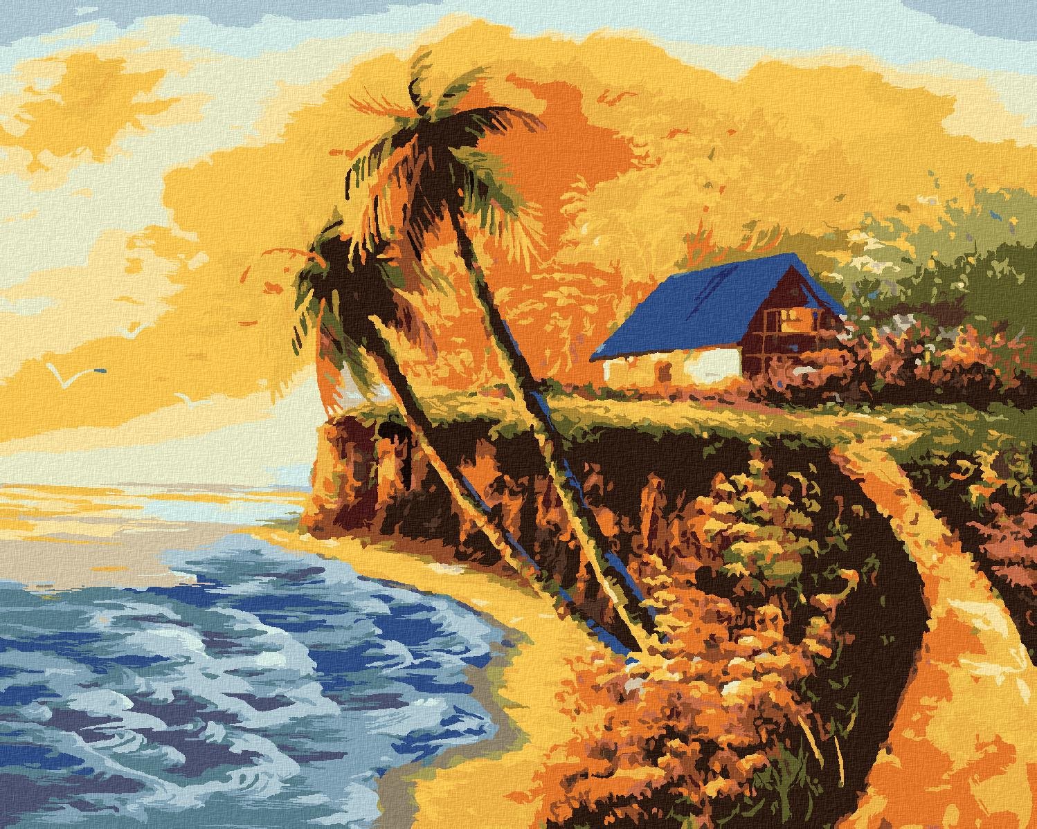 Domček na pobreží, 80 × 100 cm, bez rámu a bez napnutia plátna