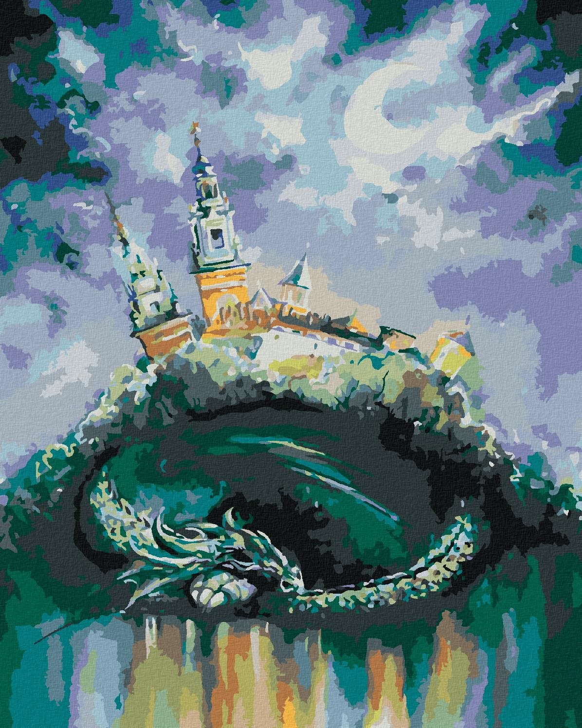 Drak spiaci pod zámkom, 40 × 50 cm, plátno napnuté na rám