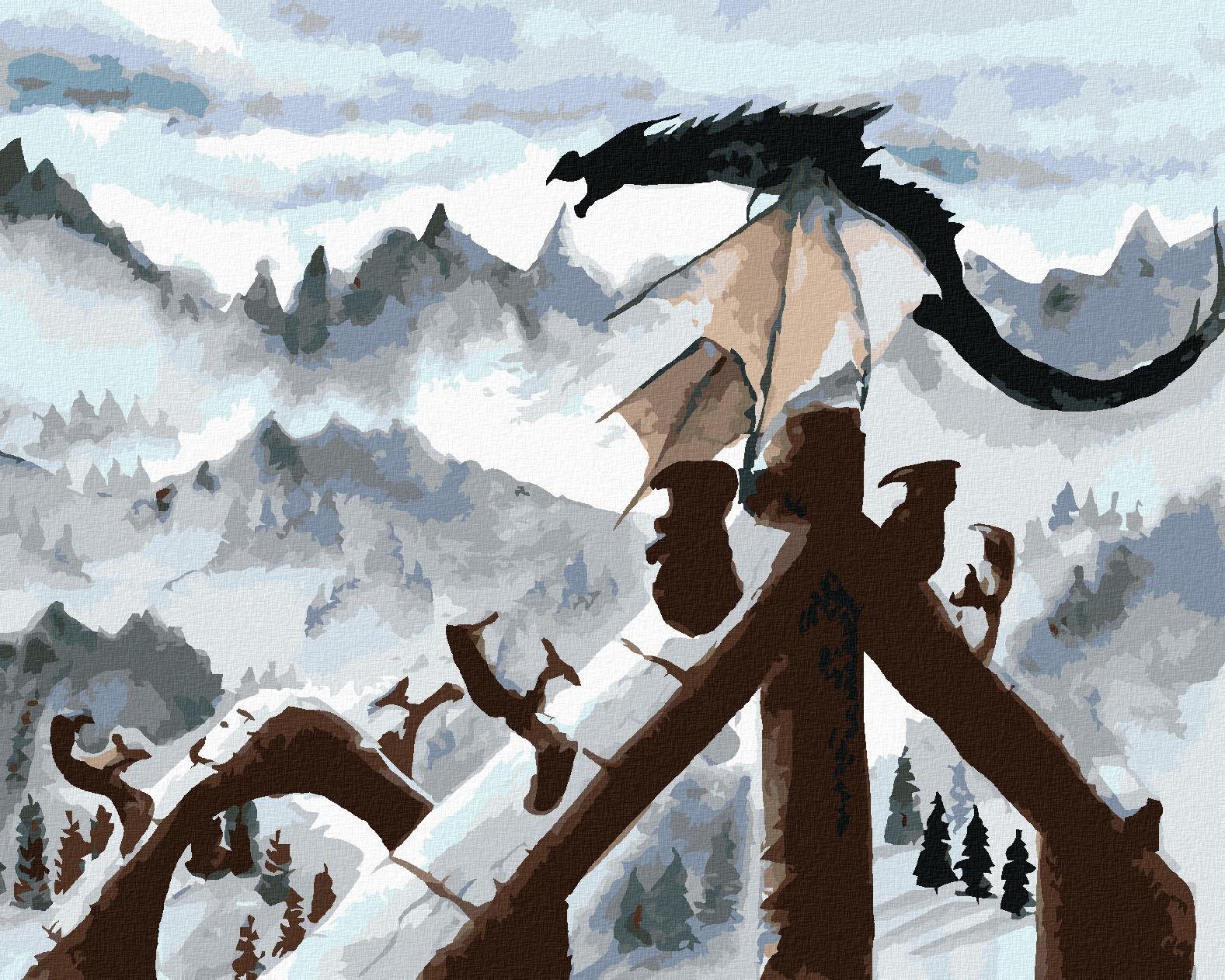 Drak v horách, 40 × 50 cm, bez rámu a bez napnutia plátna