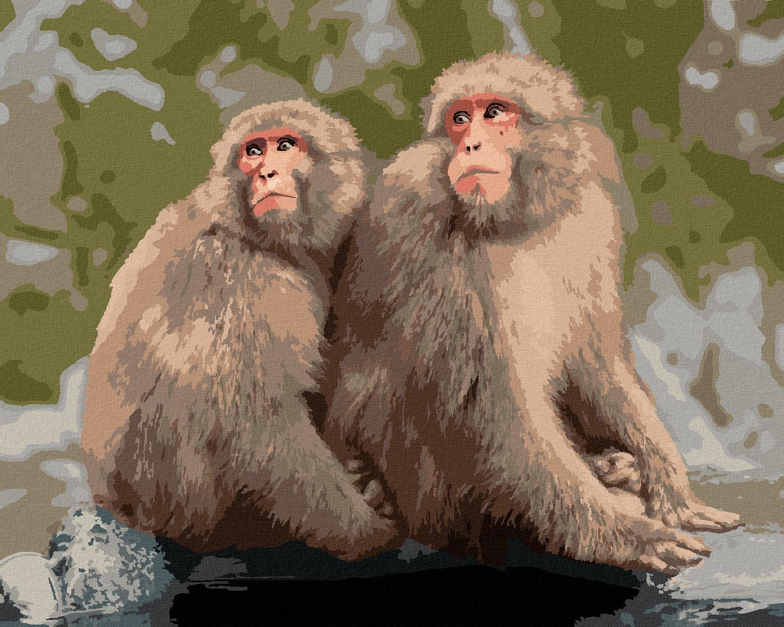 Dve opice v zoo v Japonsku, 40 × 50 cm, plátno napnuté na rám