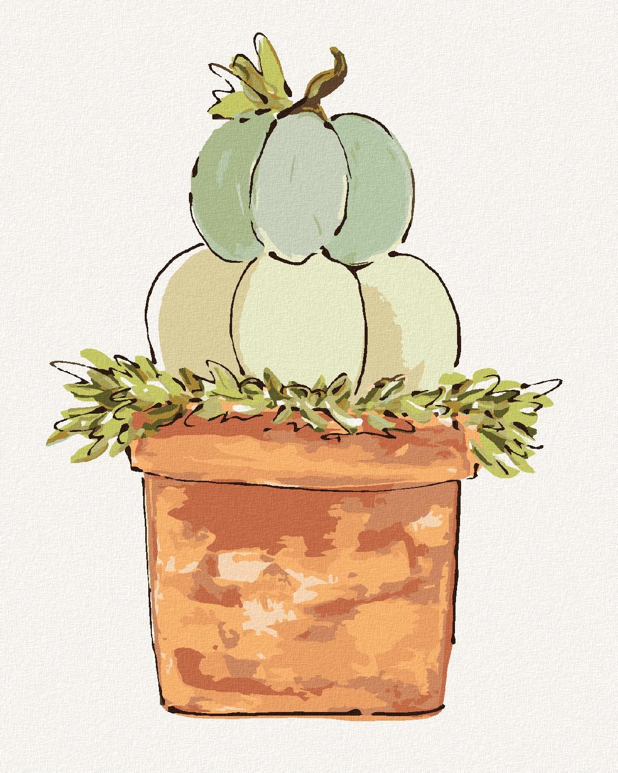 Tekvica v kvetináči (Haley Bush), 40×50 cm, bez rámu a bez vypnutia plátna