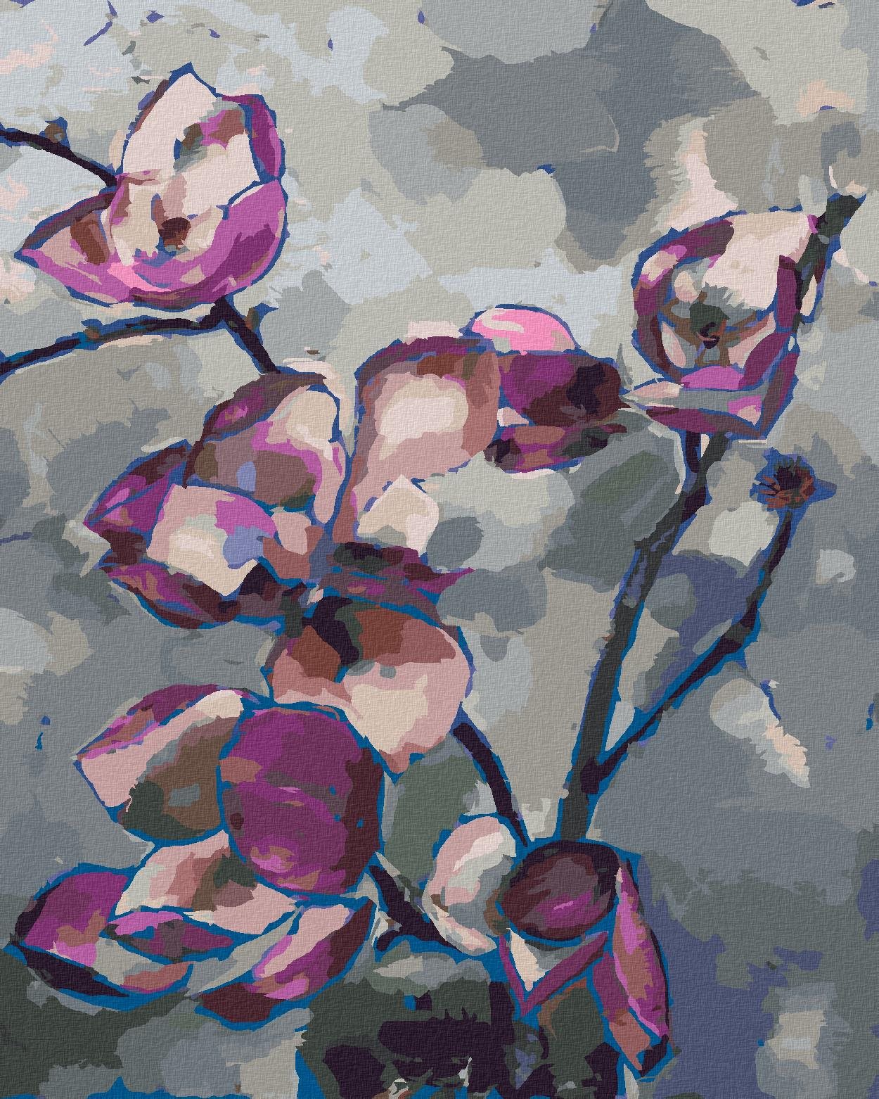 Fialové magnólie, 40 × 50 cm, plátno napnuté na rám