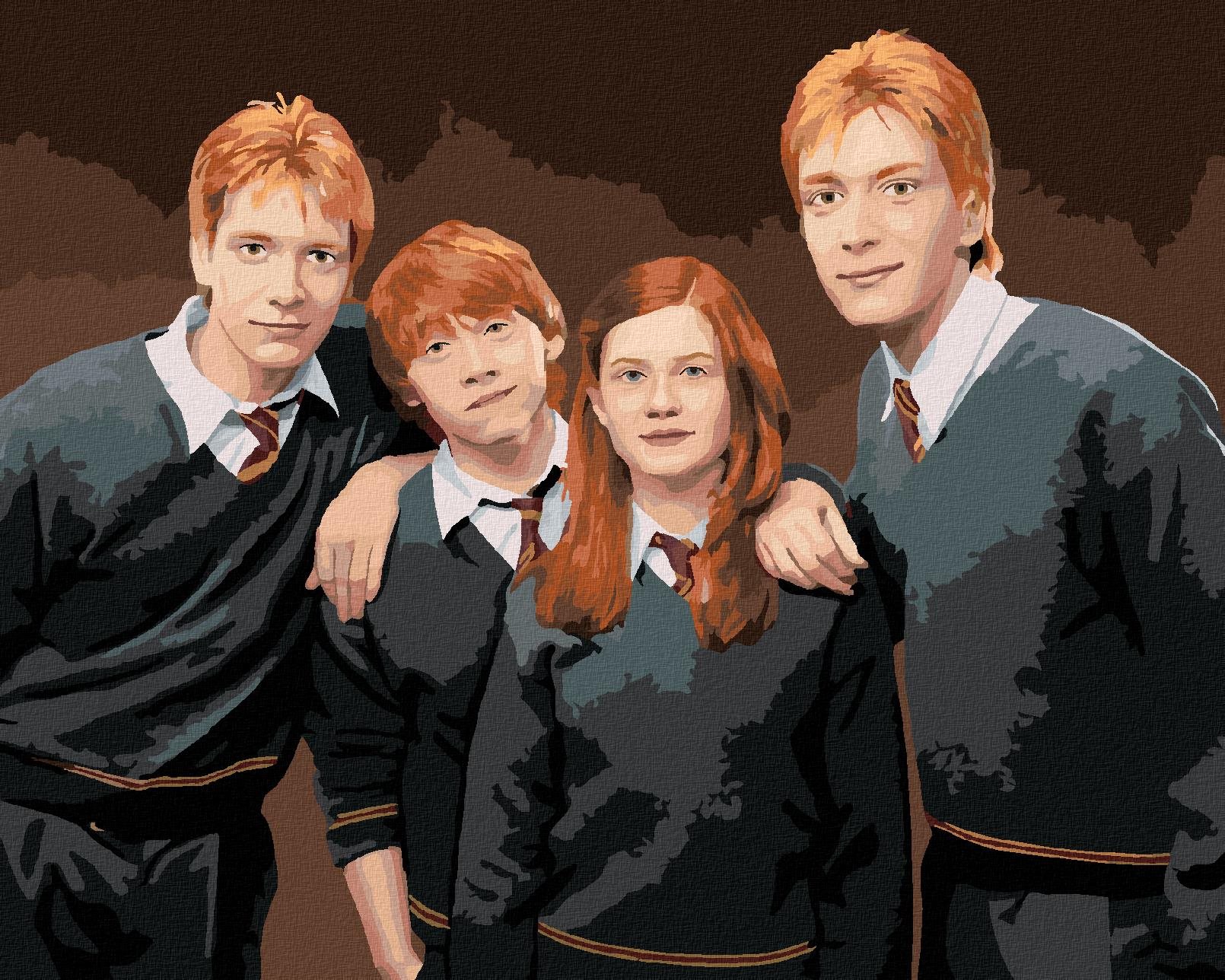 Fred, George, Ron a Ginny Weasleyovci (Harry Potter), 40×50 cm, bez rámu a bez vypnutia plátna