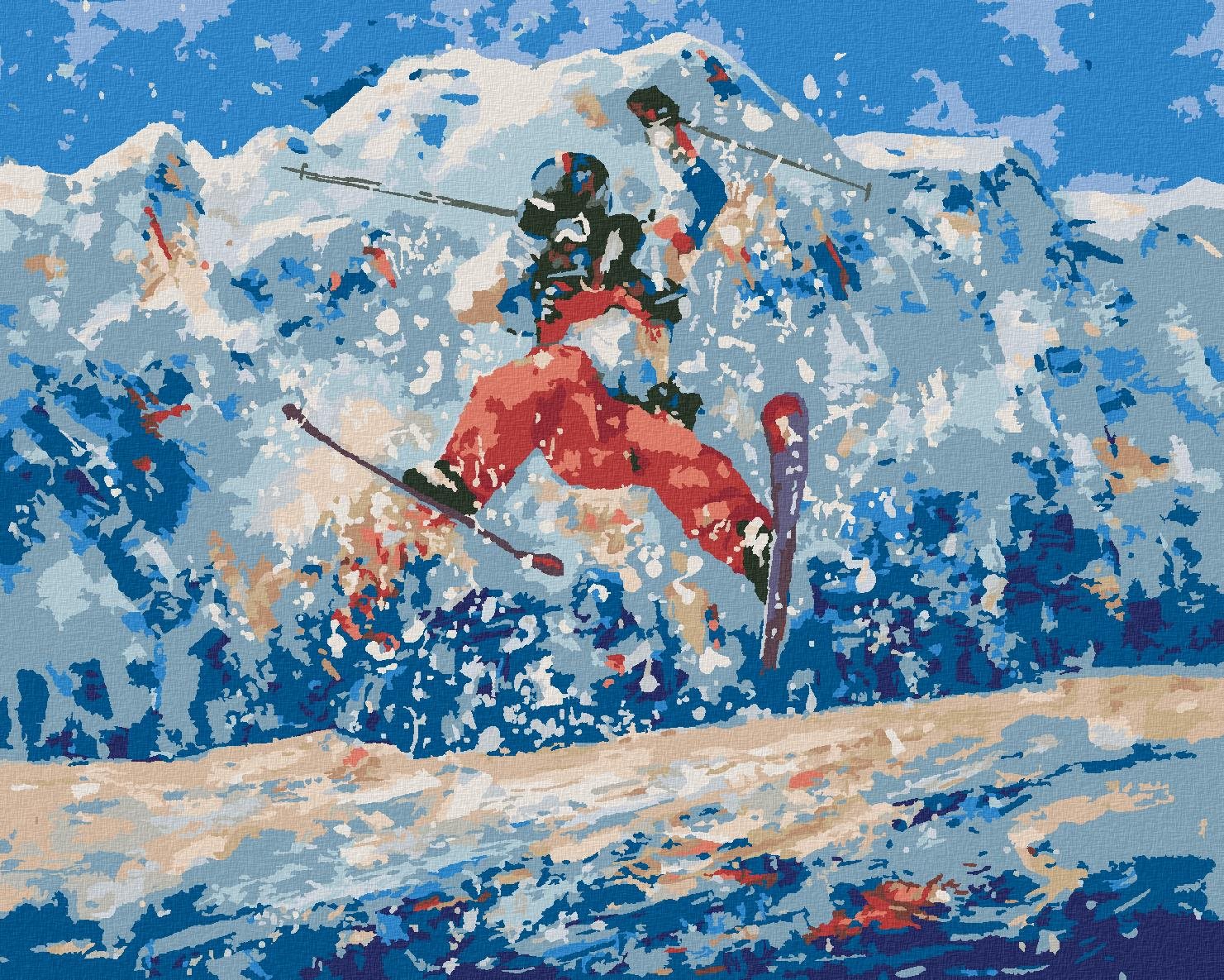 Freestyle lyžiar, 80 × 100 cm, plátno napnuté na rám