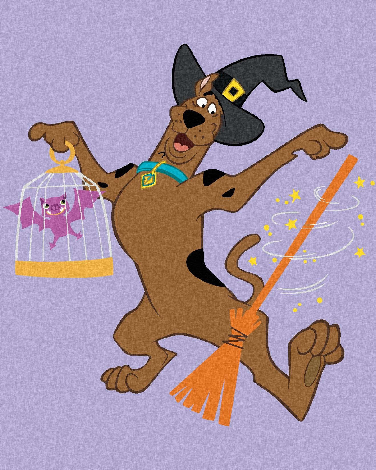 Halloweensky Scooby s metlou (Scooby Doo), 40×50 cm, vypnuté plátno na rám