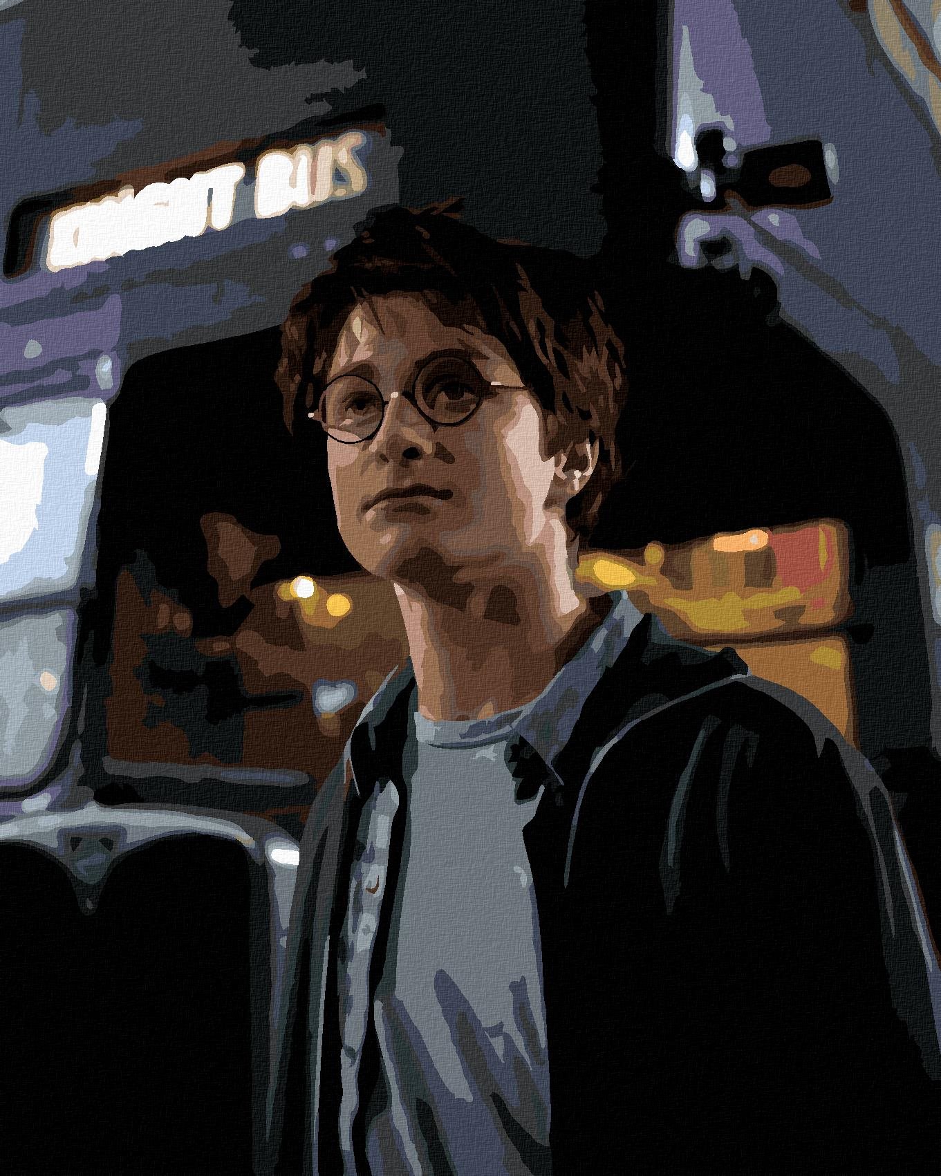 Harry Potter pred záchranným kúzelníckym autobusom, 40×50 cm, vypnuté plátno na rám