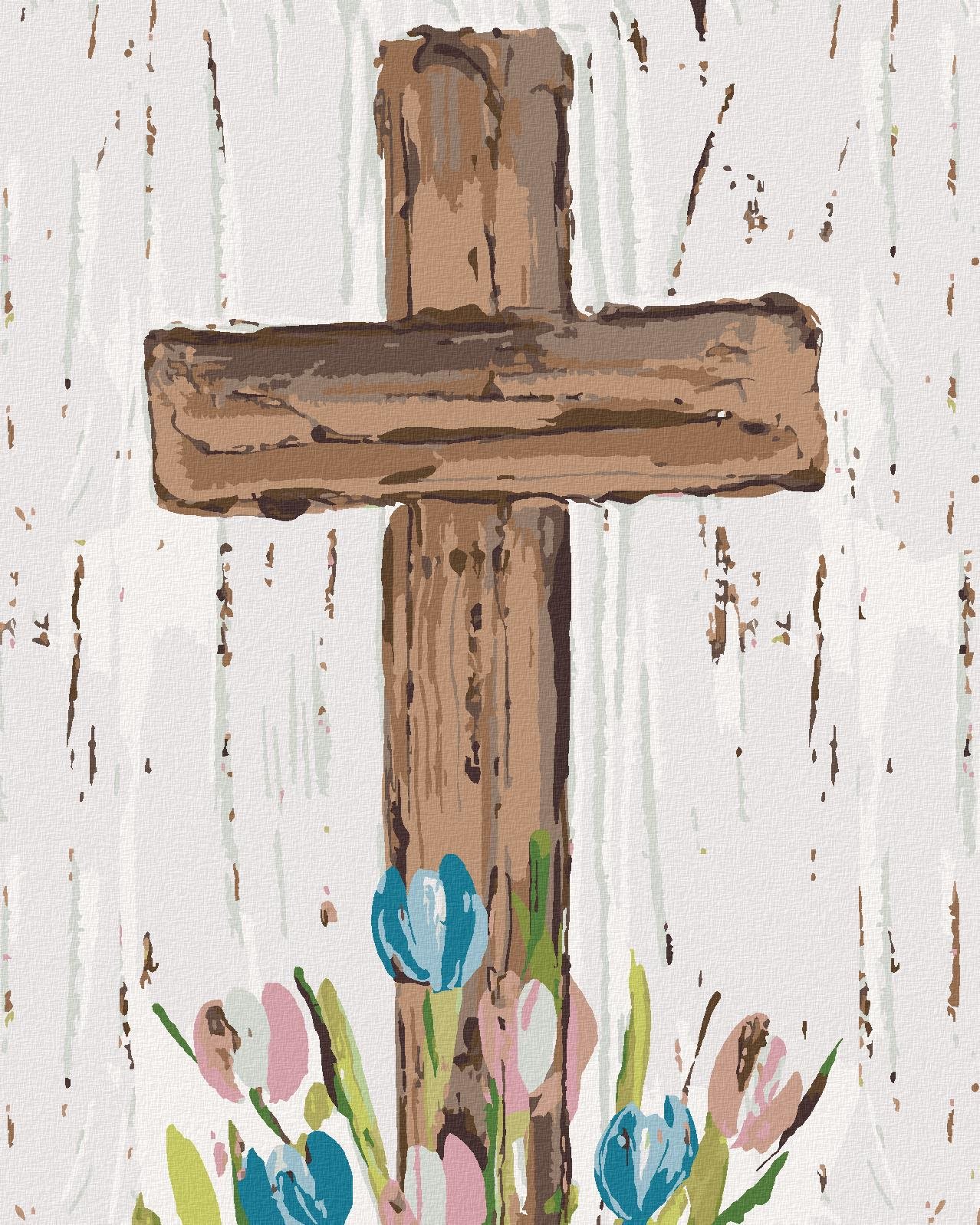 Hnedý kríž s tulipánmi (Haley Bush), 80 × 100 cm, plátno napnuté na rám