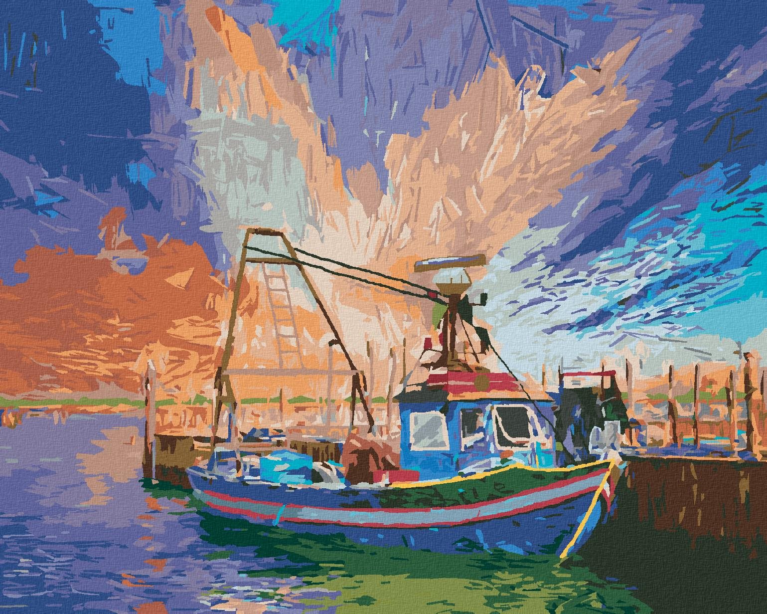 Talianska rybárska loď v Taliansku, 80 × 100 cm, bez rámu a bez napnutia plátna