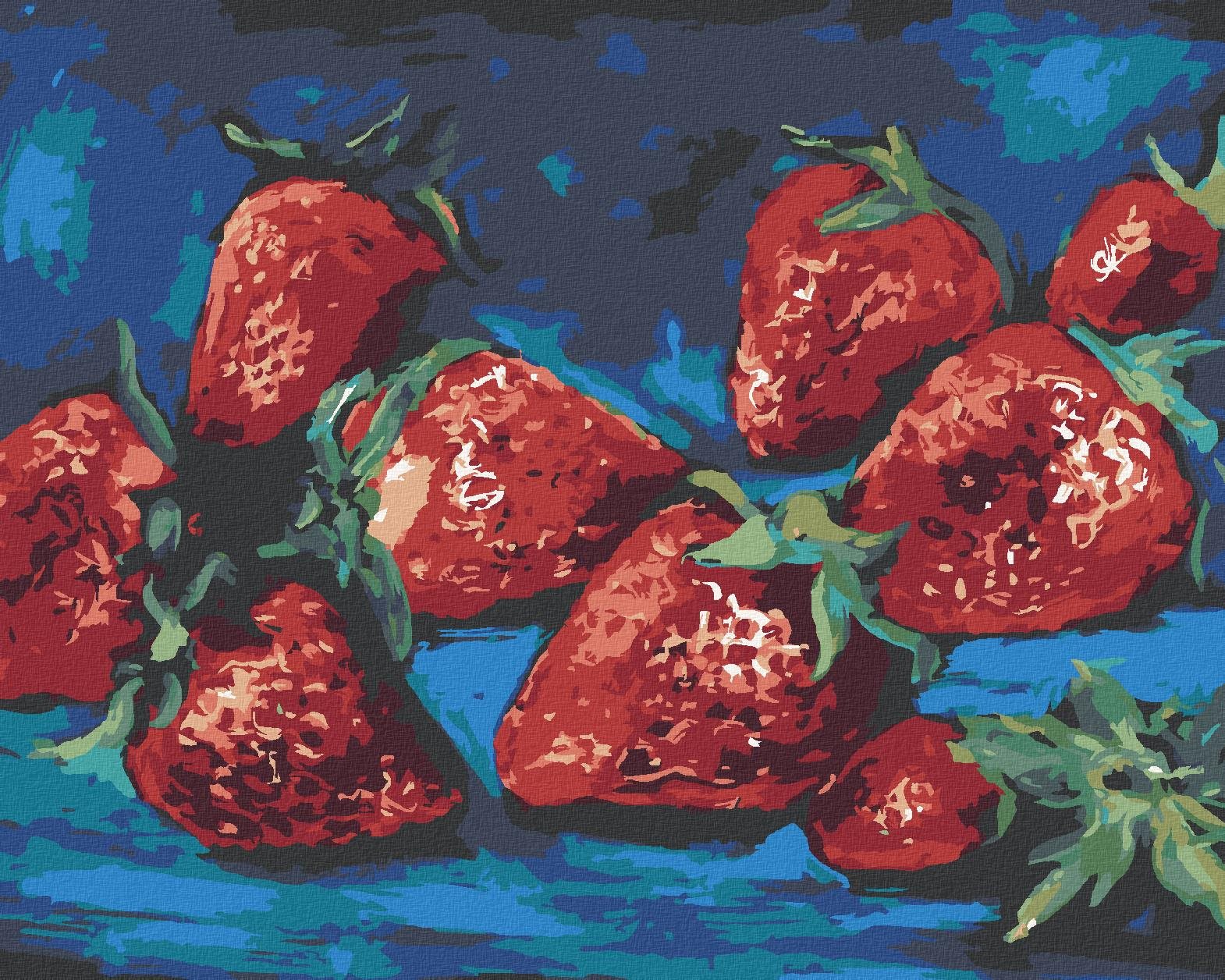 Jahody na modrom pozadí, 40 × 50 cm, bez rámu a bez napnutia plátna