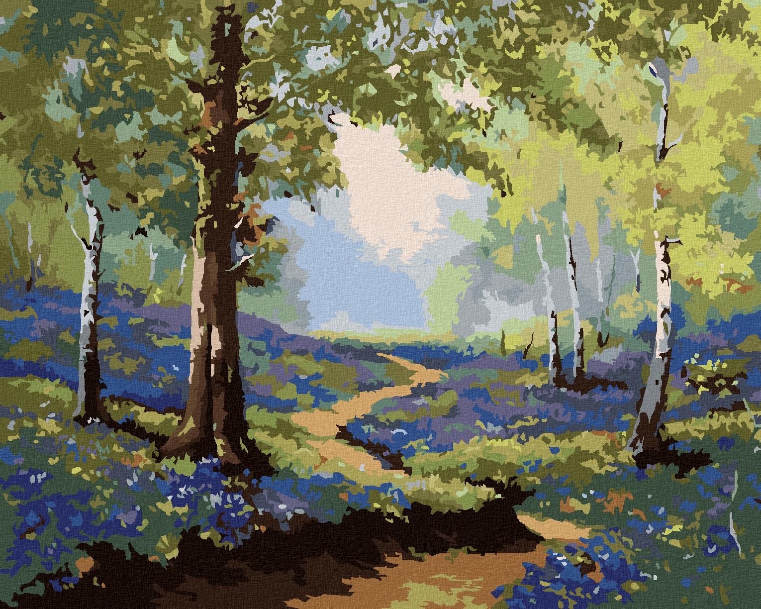 Jarný les s kvetinami, 40 × 50 cm, bez rámu a bez napnutia plátna